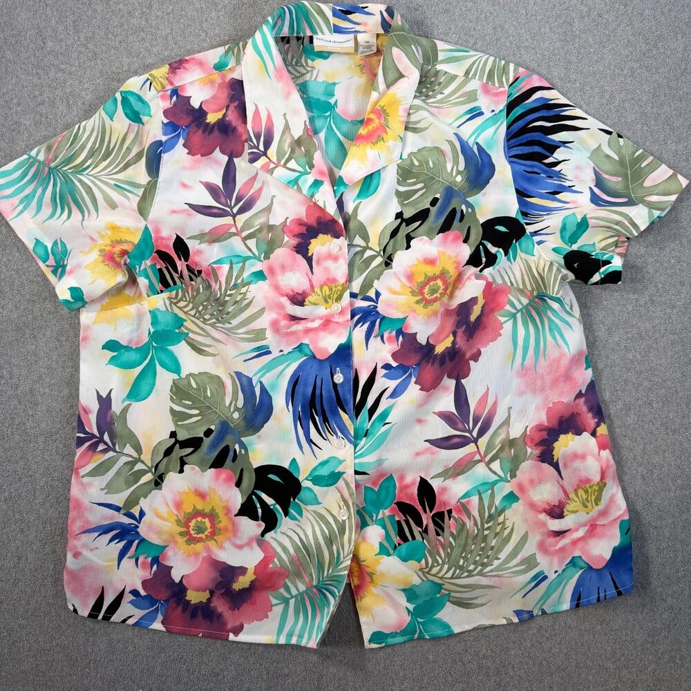 Alfred Dunner Woman Size 18W Tropical Floral Button Front Short Sleeve Blouse